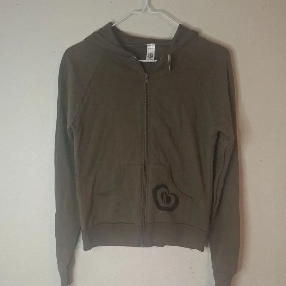 Green Zip-Up Hoodie with Heart Logo size small